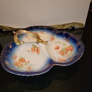 Beautiful Vintage Italian Handpainted Porcelain Divided Platter 11x4